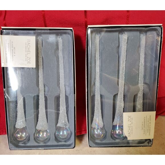Rachel Zoe Frosted Glass Icicle Ornaments Set of 6 - Picture 1 of 2